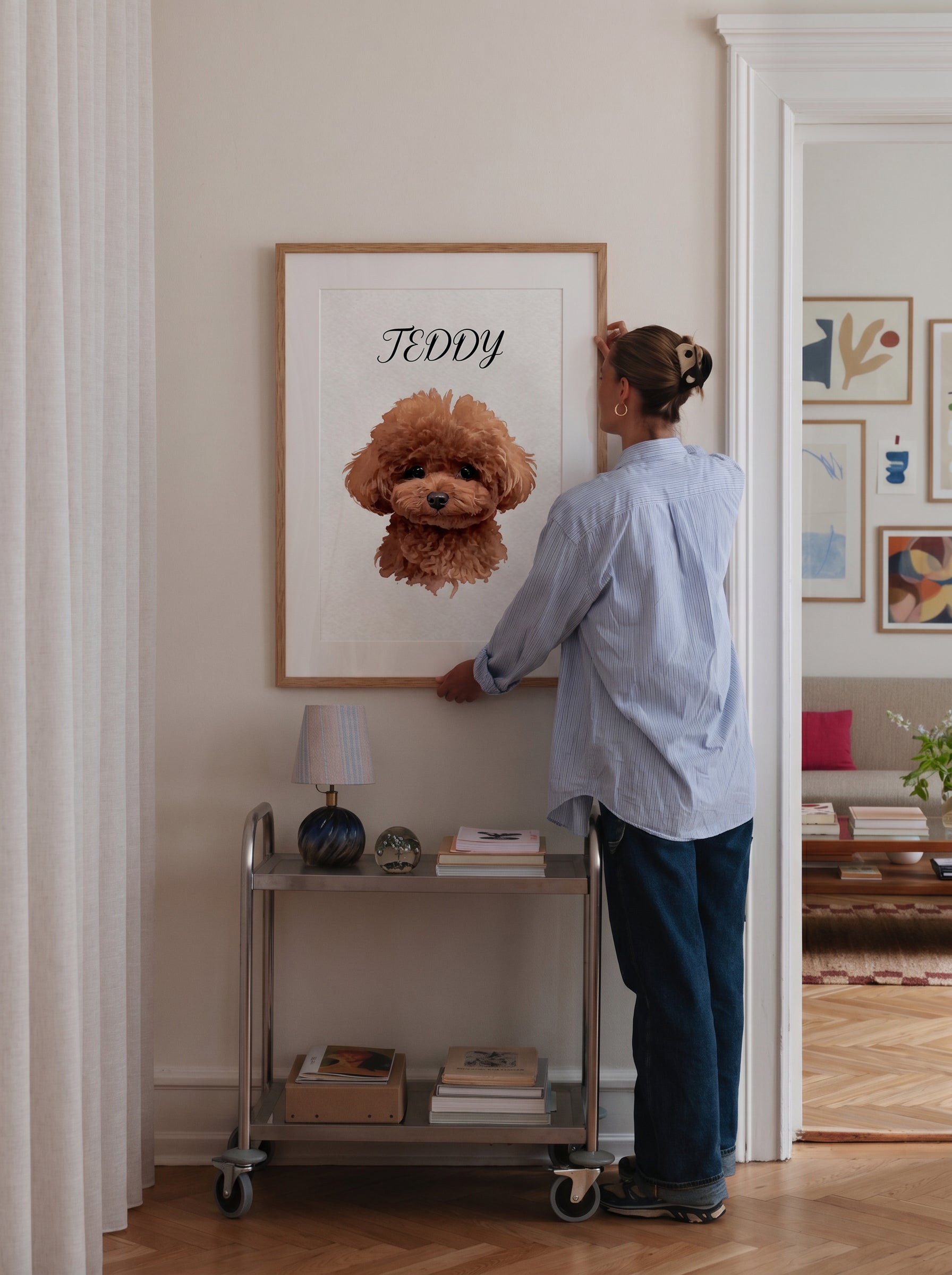 Custom Pet Portrait Frame — Framed Pet Portrait in a Modern Interior | Made With Paws