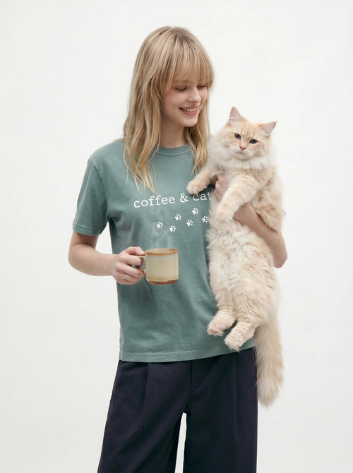 Coffee and Cats T-Shirt – Lifestyle Photo