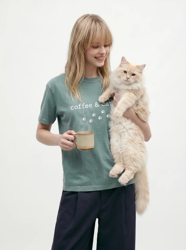 Coffee and Cats T-Shirt – Lifestyle Photo