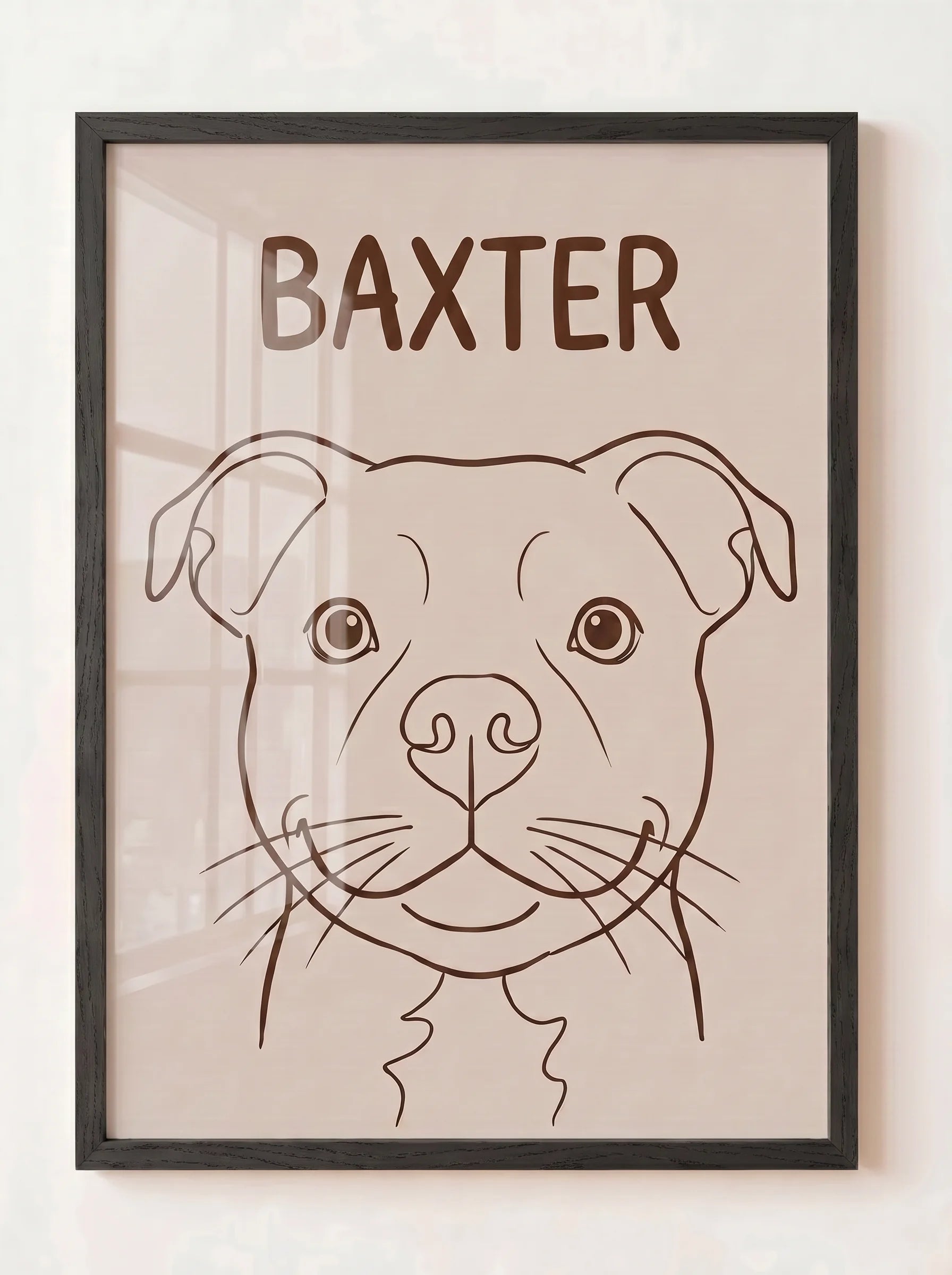 Custom Line Art Pet Portrait — Hand-Drawn Line Drawing in Dark Wood Frame | Made With Paws