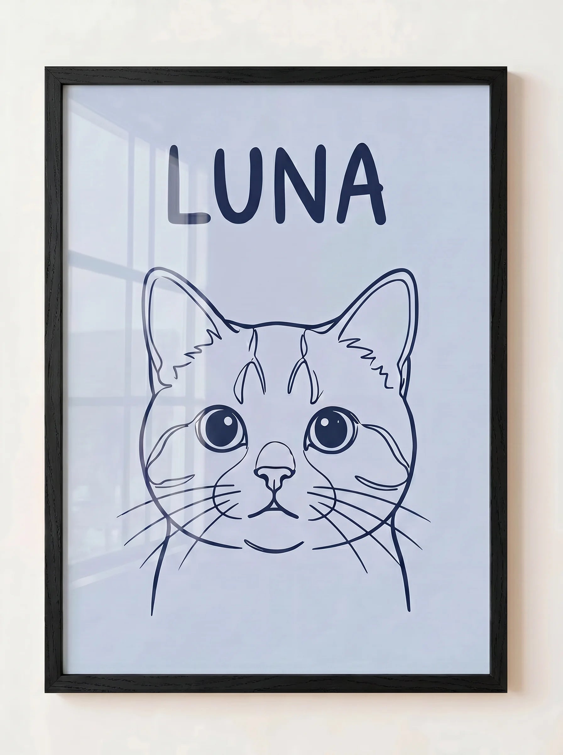 Custom Line Art Pet Portrait — Dark Wood Framed Pet Line Art | Made With Paws