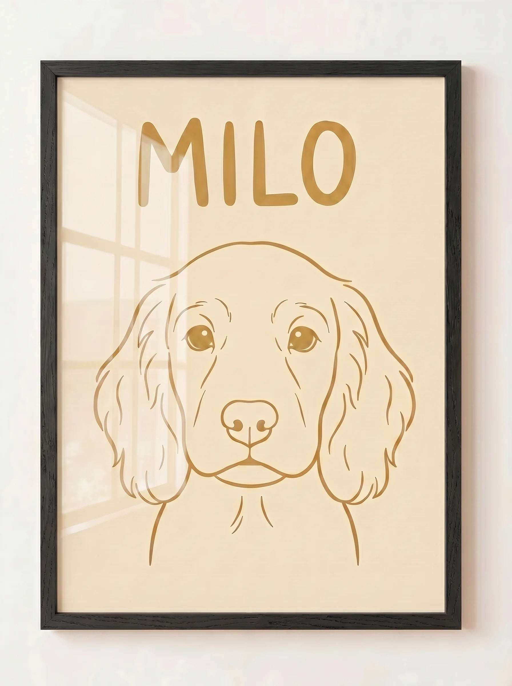 Custom Line Art Pet Portrait — Dark Frame, Colored Background | Made With Paws