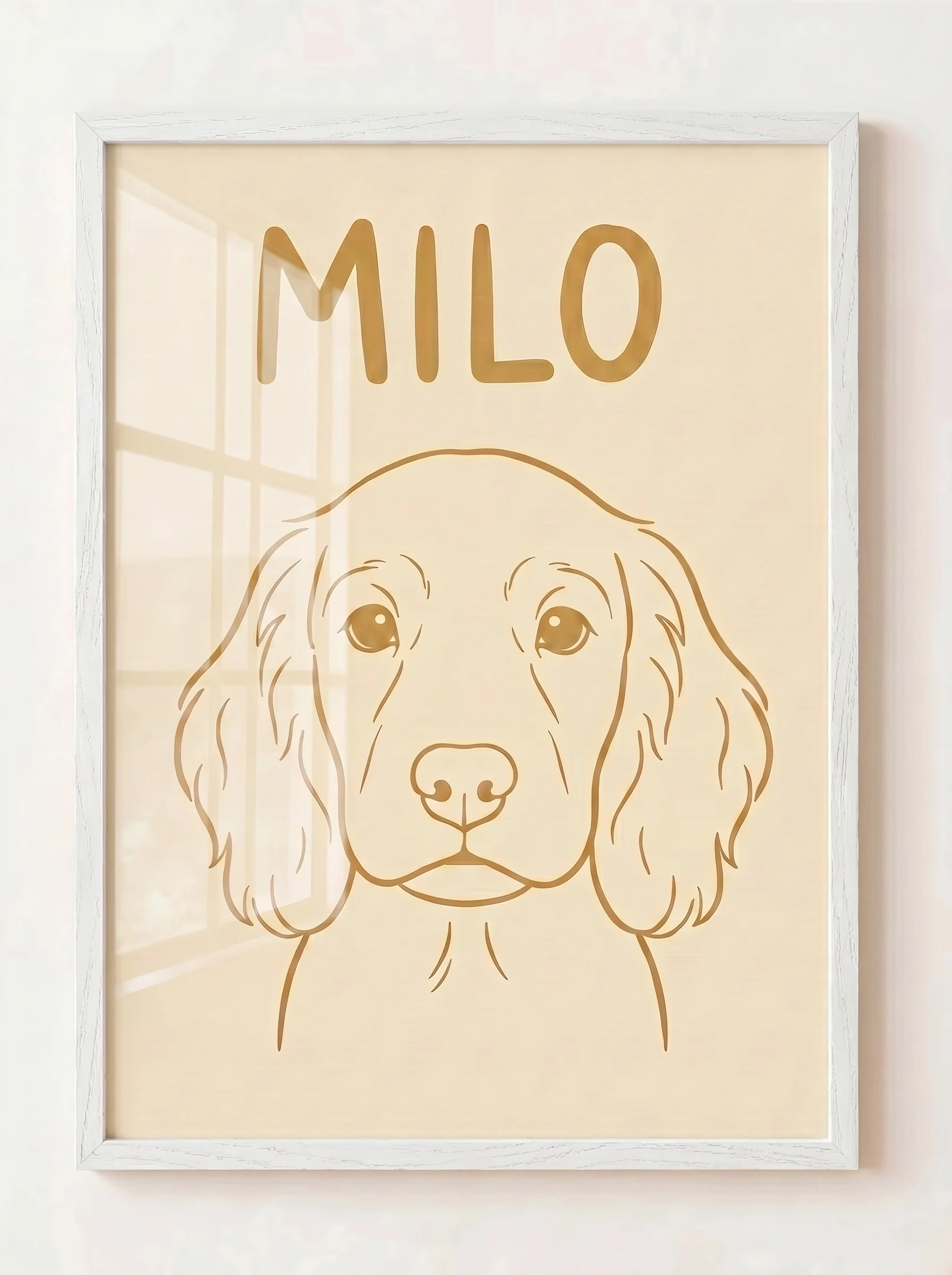 Custom Line Art Pet Portrait — Hand-Drawn Pet Portrait in White Wood | Made With Paws