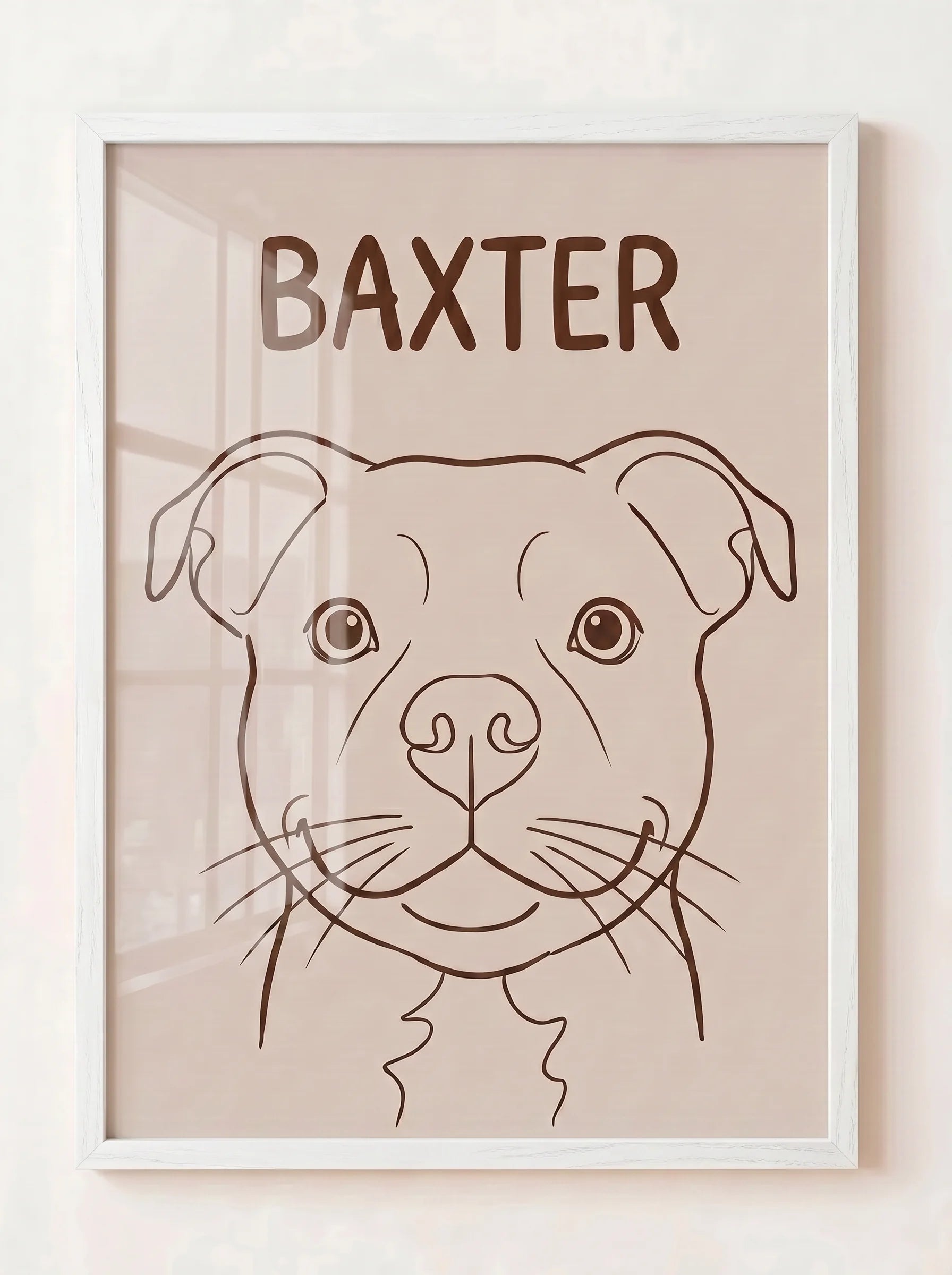 Custom Line Art Pet Portrait — Framed Pet Line Art in White Wood | Made With Paws