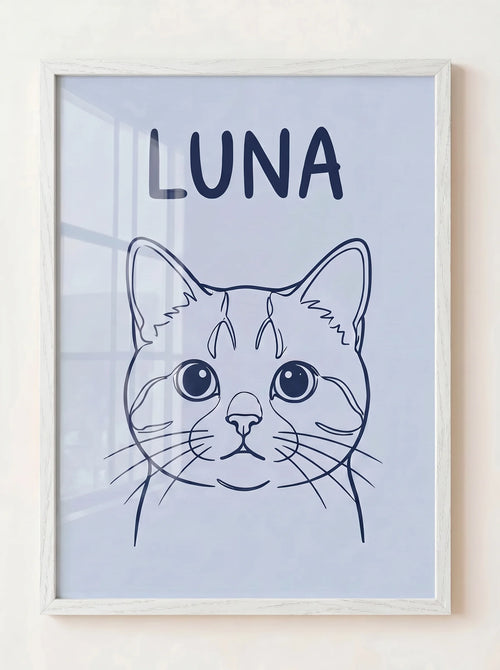 Custom Line Art Pet Portrait — Hand-Drawn Line Drawing in White Wood Frame | Made With Paws