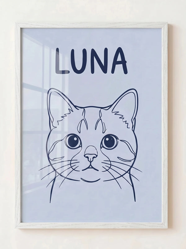 Custom Line Art Pet Portrait — Hand-Drawn Line Drawing in White Wood Frame | Made With Paws