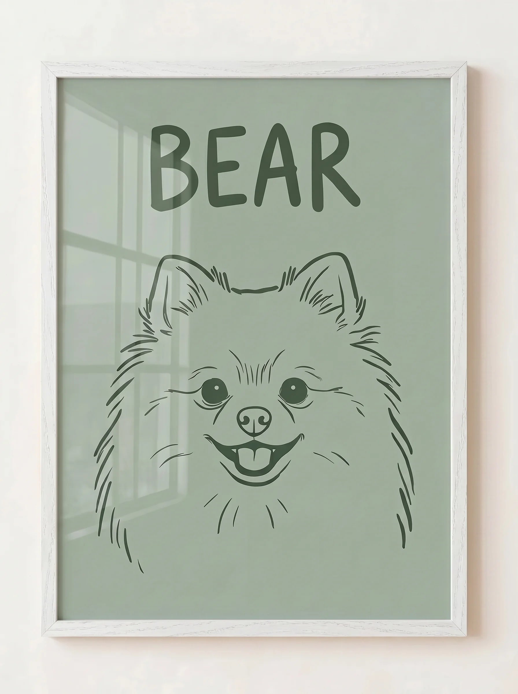 Custom Line Art Pet Portrait — White Wood Frame on a Wall | Made With Paws