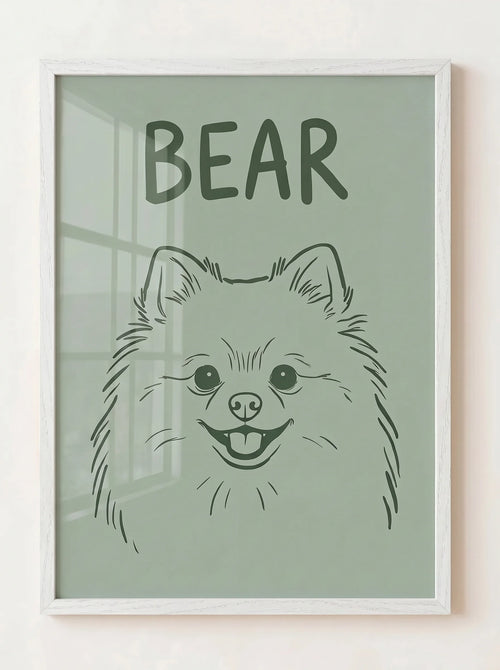 Custom Line Art Pet Portrait — White Wood Frame on a Wall | Made With Paws