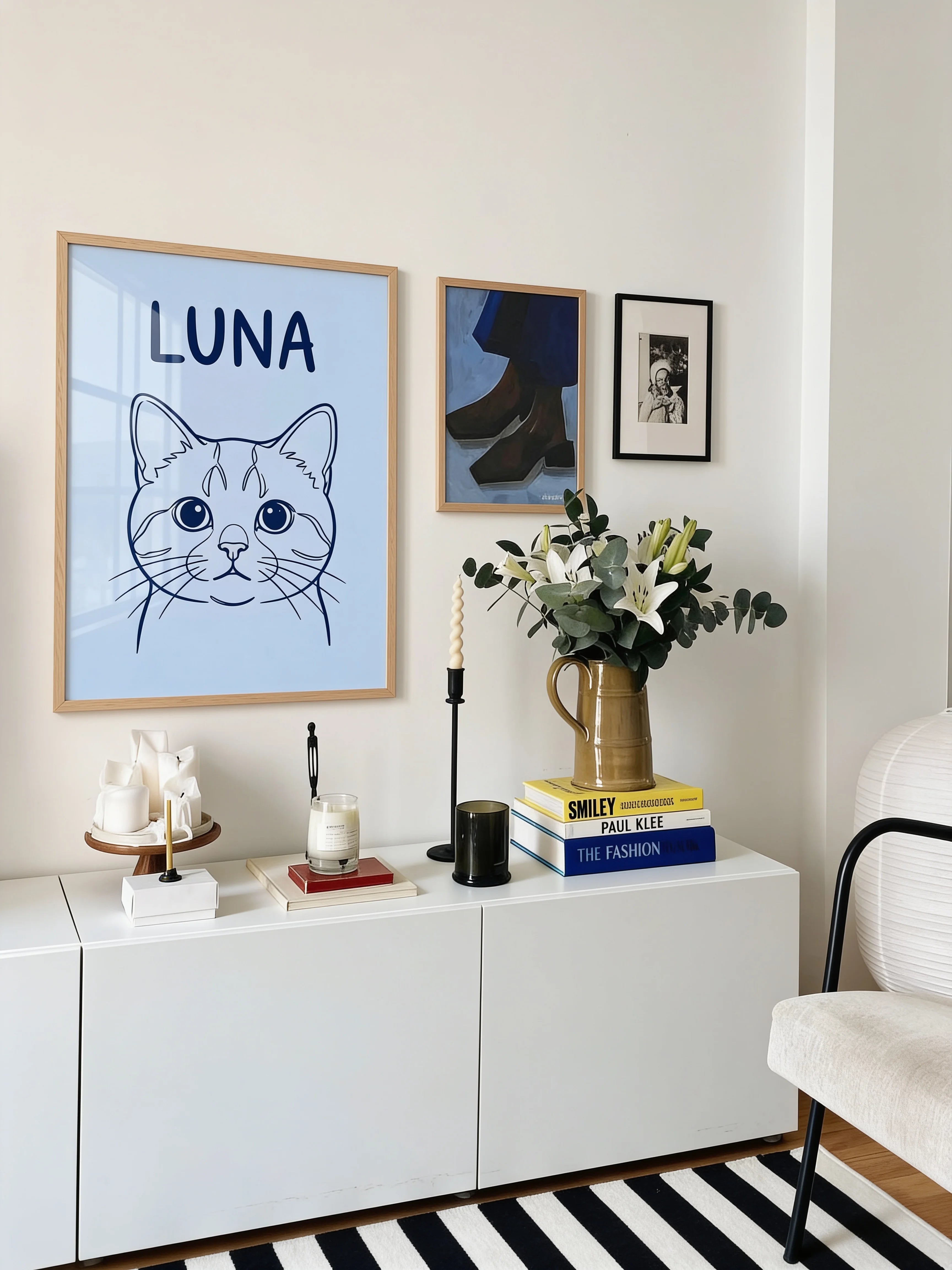 Custom Line Art Pet Portrait — Framed Line Art on a Gallery Wall | Made With Paws