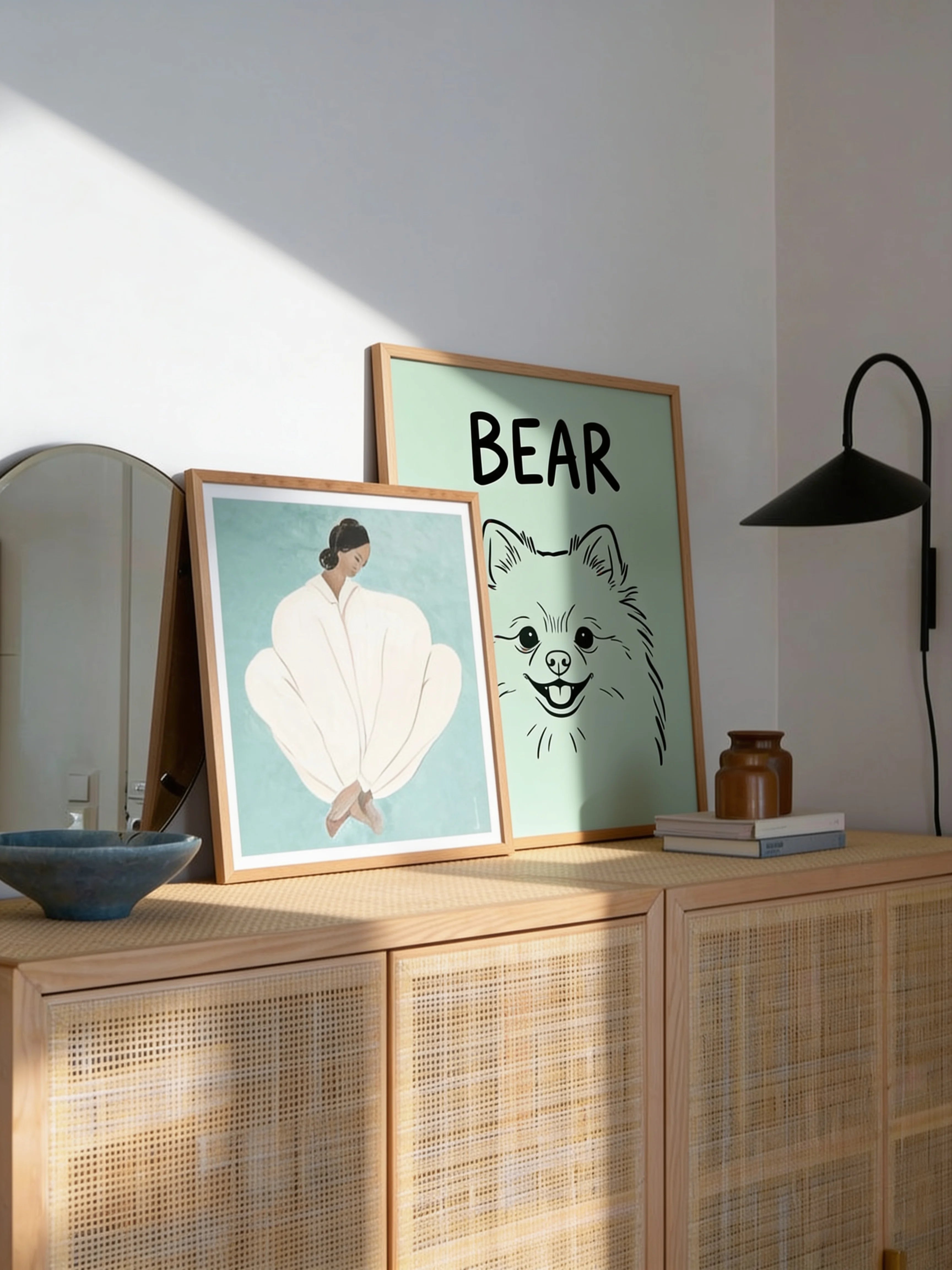 Custom Line Art Pet Portrait — Framed Pet Portrait in a Home Setting | Made With Paws
