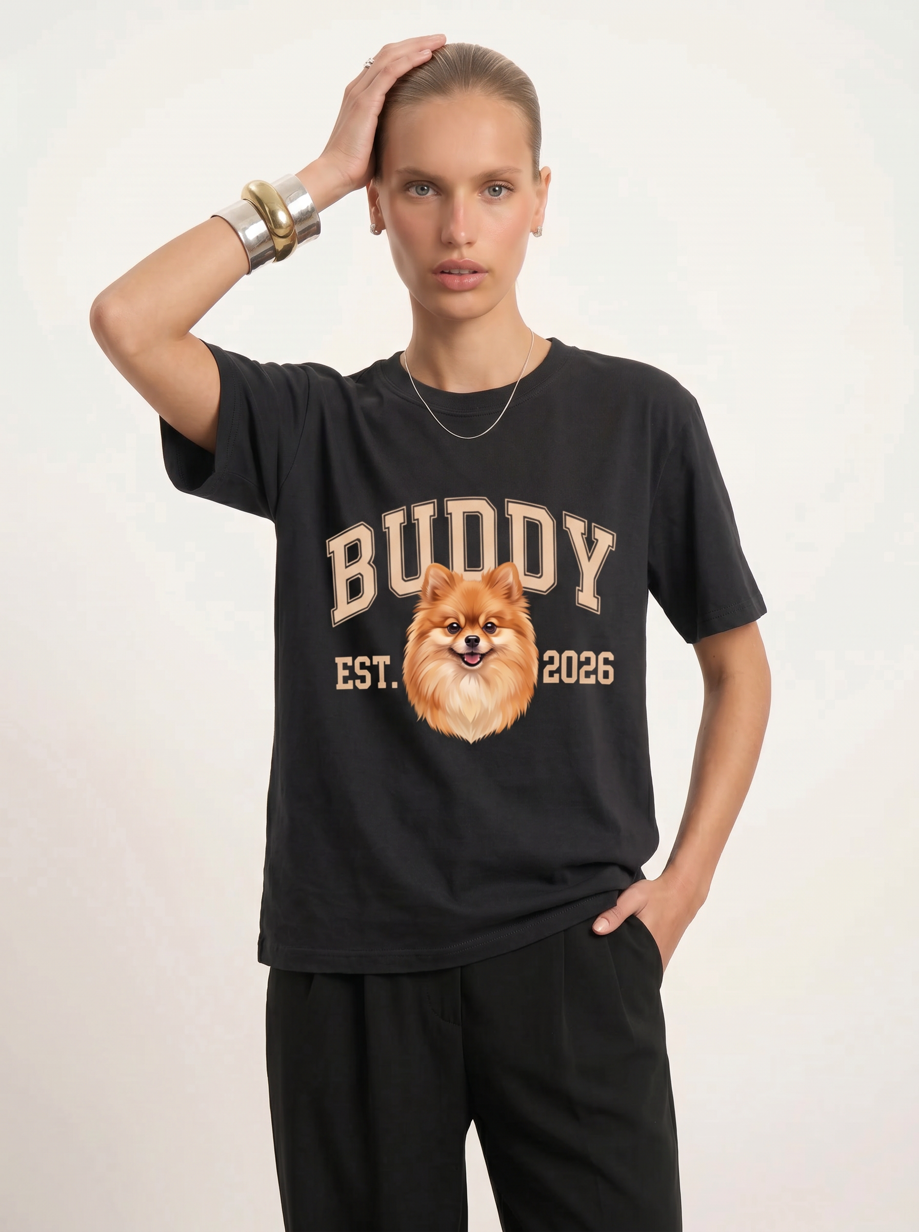 Custom Pet Portrait T-Shirt in Black