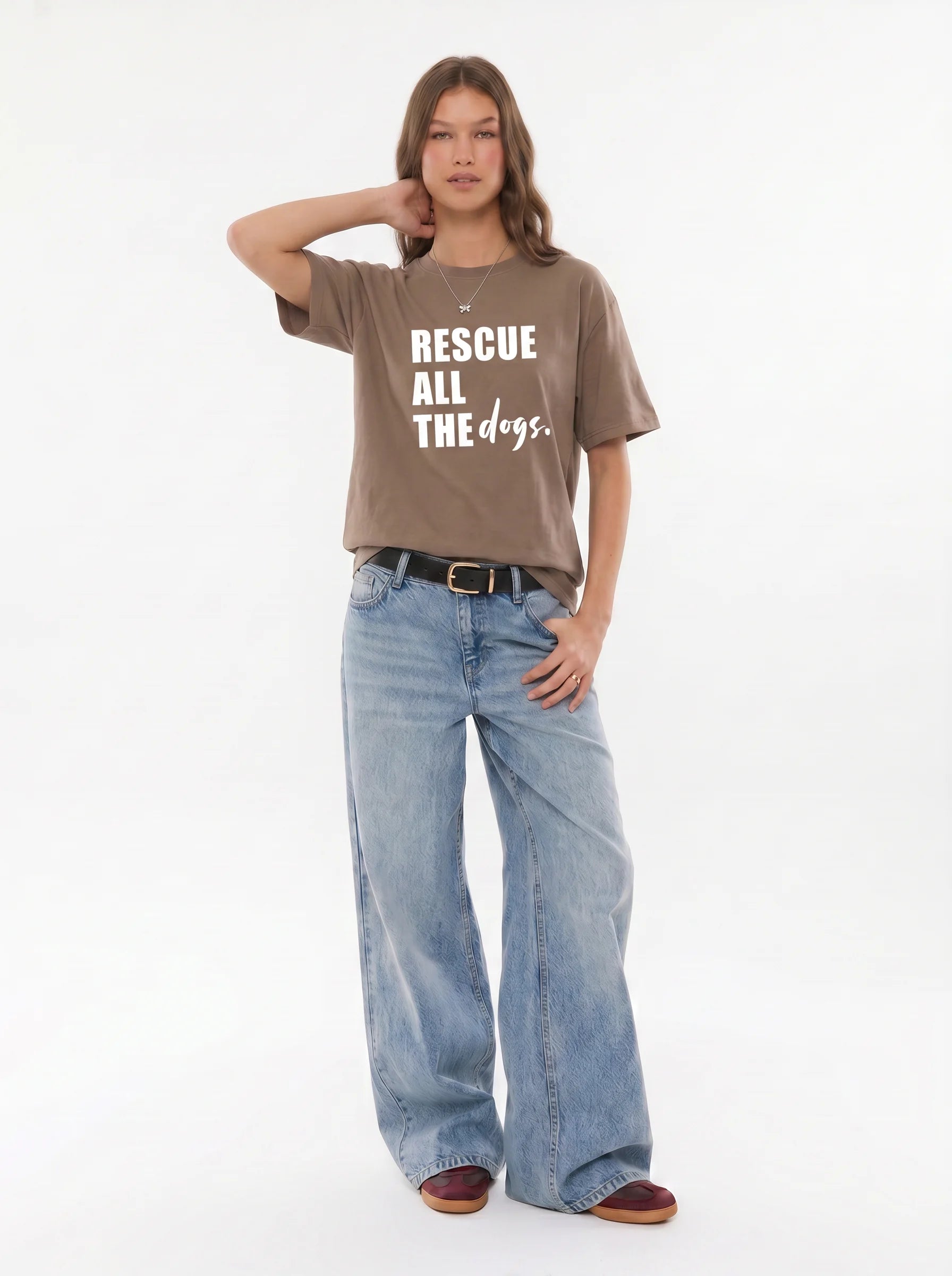 Rescue All the Dogs T-Shirt in Brown Savana